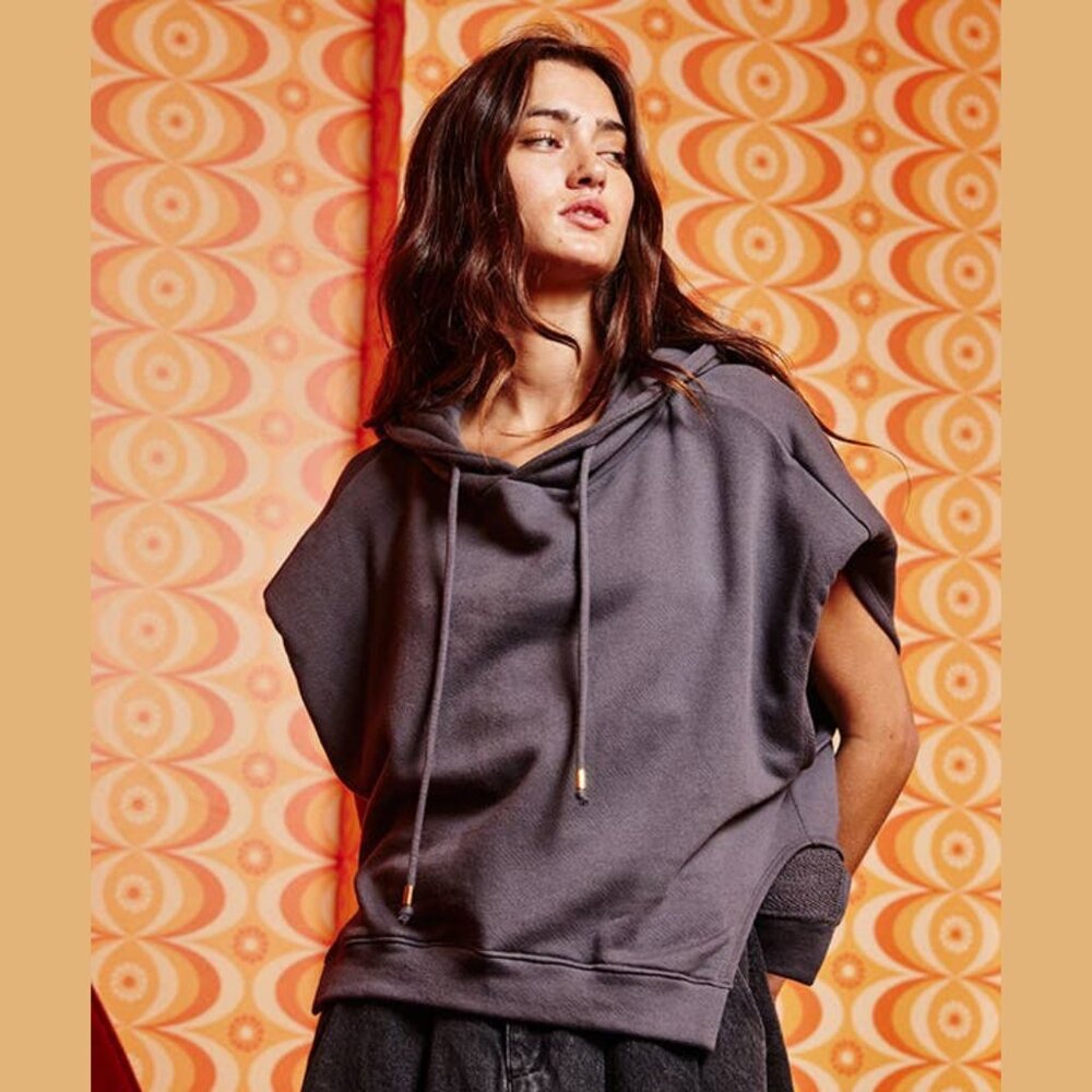 NWT - Bucketlist Charcoal French Terry Dolman Sleeve Hoodie